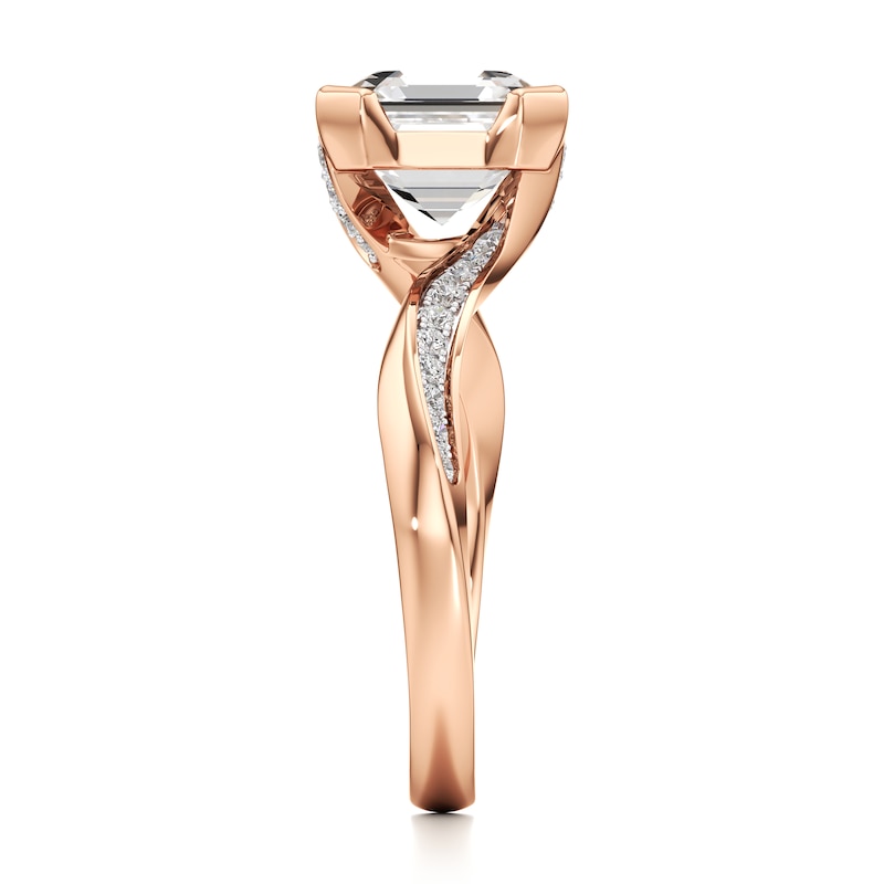 Main Image 3 of J'Lure Square-Emerald Step-Cut Lab-Created Diamond Bypass Engagement Ring 3-1/4 ct tw 18K Rose Gold