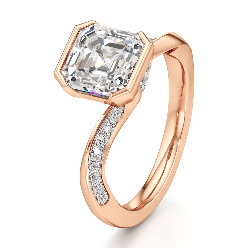 Main Image 4 of J'Lure Square-Emerald Step-Cut Lab-Created Diamond Bypass Engagement Ring 3-1/4 ct tw 18K Rose Gold