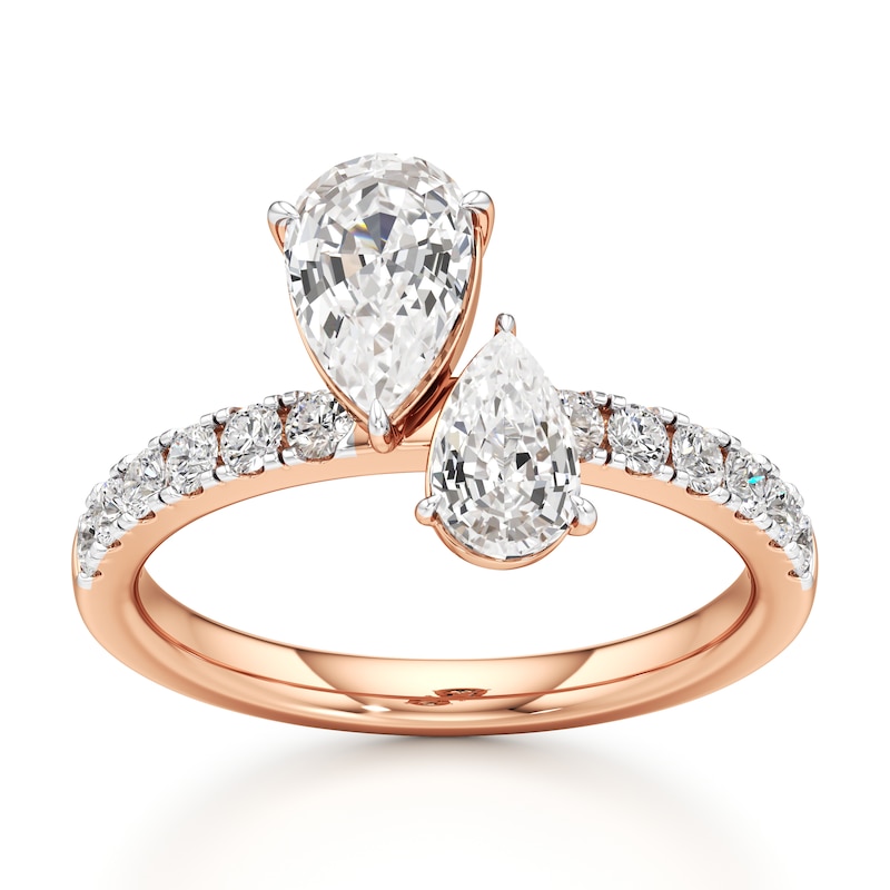 Main Image 1 of J'Lure Pear Step-Cut Two-Stone Lab-Created Diamond Engagement Ring 1-7/8 ct tw 18K Rose Gold