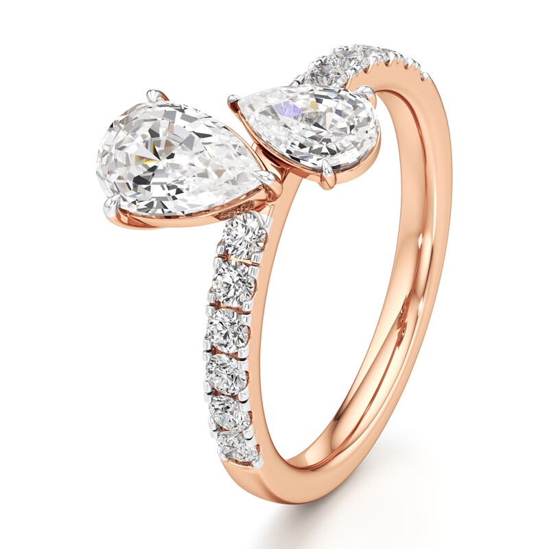 Main Image 4 of J'Lure Pear Step-Cut Two-Stone Lab-Created Diamond Engagement Ring 1-7/8 ct tw 18K Rose Gold