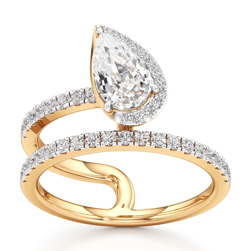 Main Image 1 of J'Lure Pear Step-Cut Lab-Grown Diamond Spiral Engagement Ring 1-3/8 ct tw 18K Yellow Gold