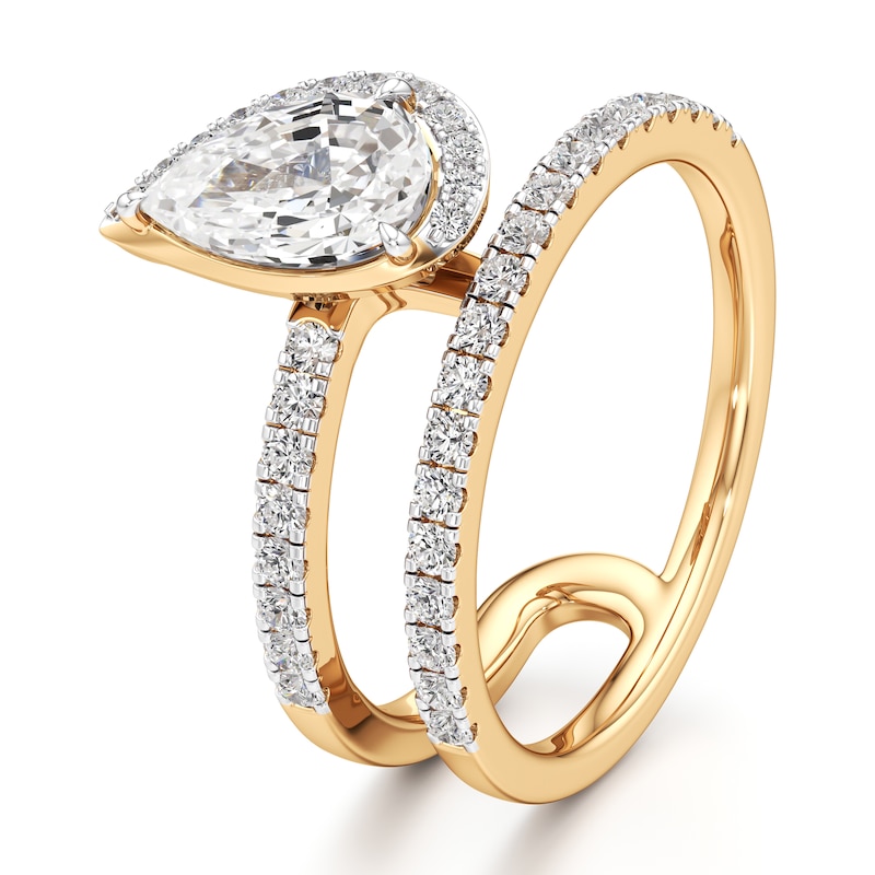 Main Image 4 of J'Lure Pear Step-Cut Lab-Grown Diamond Spiral Engagement Ring 1-3/8 ct tw 18K Yellow Gold