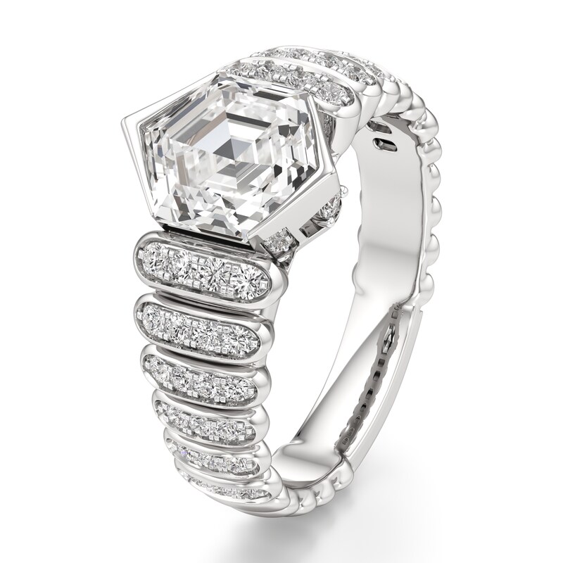 Main Image 4 of J'Lure Hexagon Step-Cut Lab-Grown Diamond Engagement Ring 2-3/8 ct tw 18K White Gold