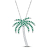 Thumbnail Image 1 of Lab-Created Emerald & White Lab-Created Sapphire Palm Tree Necklace Sterling Silver 18"