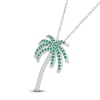 Thumbnail Image 2 of Lab-Created Emerald & White Lab-Created Sapphire Palm Tree Necklace Sterling Silver 18"