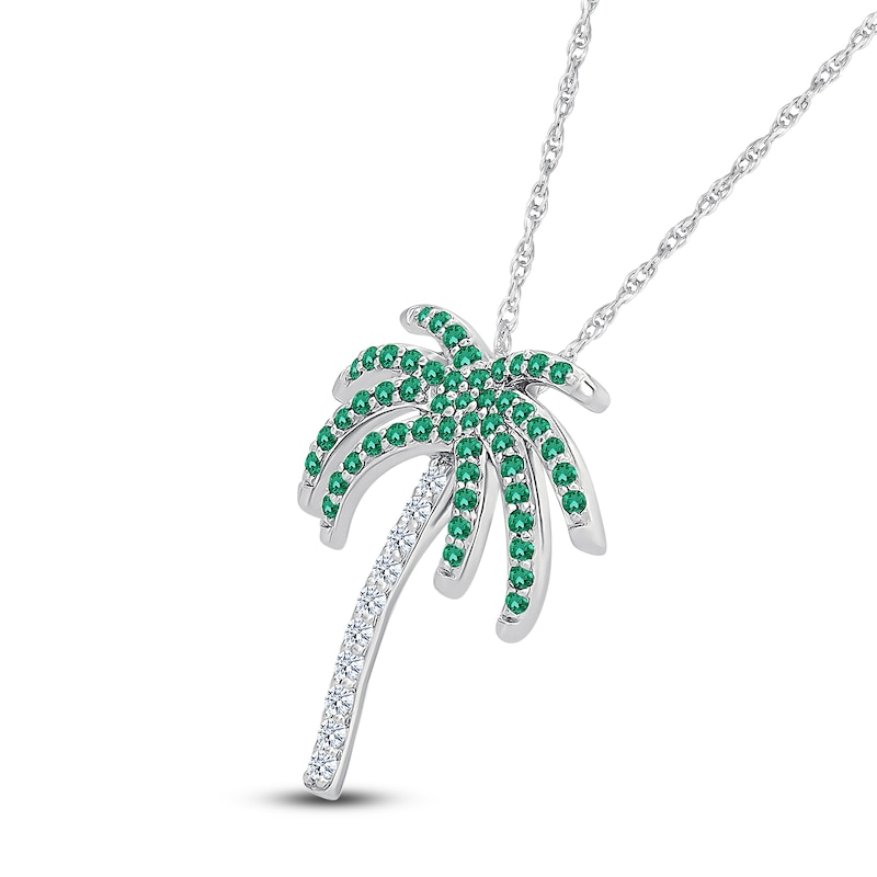 Main Image 2 of Lab-Created Emerald & White Lab-Created Sapphire Palm Tree Necklace Sterling Silver 18"