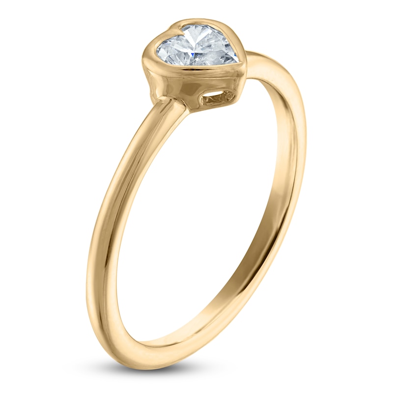 Main Image 2 of Heart-Shaped Lab-Grown Diamond Bezel-Set Solitaire Ring 1/2 ct tw 14K Yellow Gold (SI2/F)