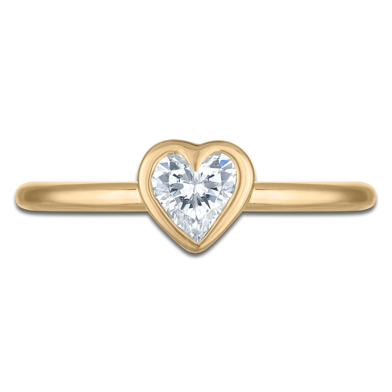 Main Image 3 of Heart-Shaped Lab-Grown Diamond Bezel-Set Solitaire Ring 1/2 ct tw 14K Yellow Gold (SI2/F)