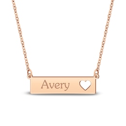 Engravable Name Bar Necklace with Heart Cutout 14K Rose Gold-Plated Sterling Silver 18"