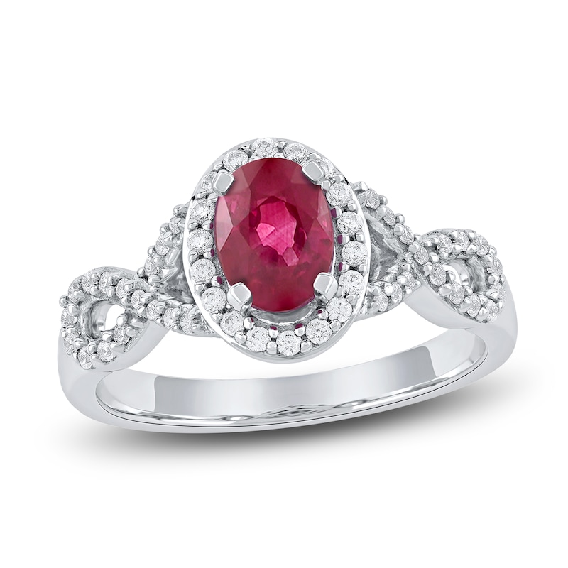 14k White Gold Oval Genuine Ruby and Diamond Ring 14k White Gold Oval Genuine Ruby and Diamond Ring