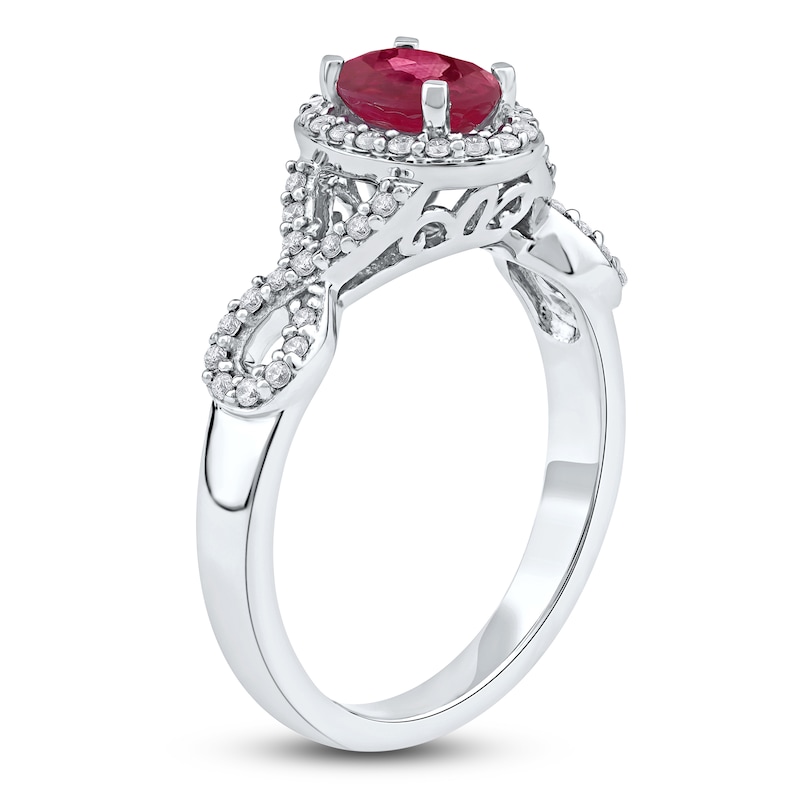 Main Image 2 of Oval-Cut Natural Ruby & Diamond Ring 1/4 ct tw 14K White Gold