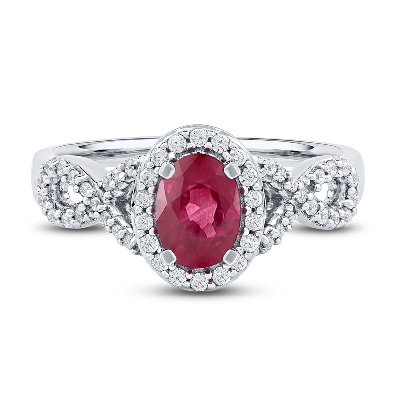 Main Image 3 of Oval-Cut Natural Ruby & Diamond Ring 1/4 ct tw 14K White Gold