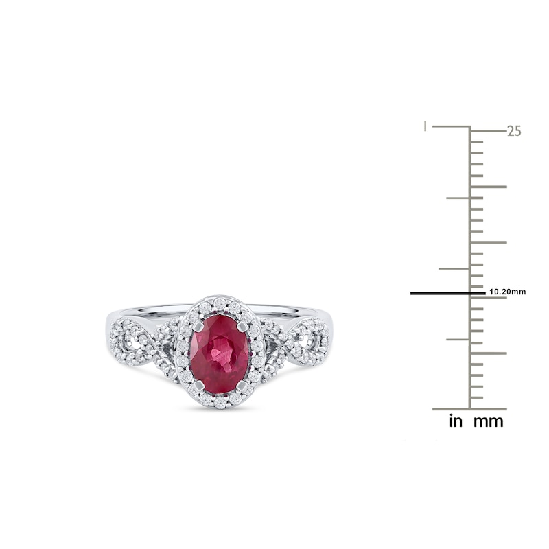 Main Image 4 of Oval-Cut Natural Ruby & Diamond Ring 1/4 ct tw 14K White Gold