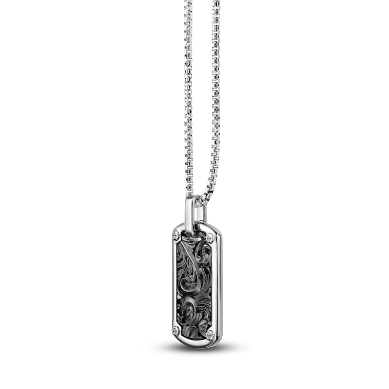 Main Image 2 of Men's Embossed Diamond Dog Tag Necklace 1/20 ct tw Sterling Silver 24"