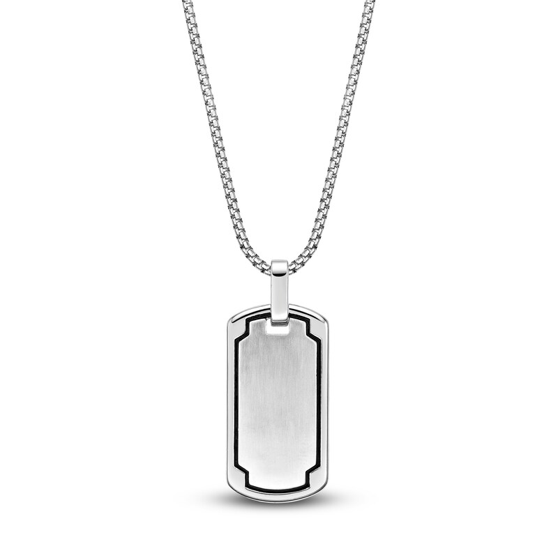 Main Image 3 of Men's Embossed Diamond Dog Tag Necklace 1/20 ct tw Sterling Silver 24"