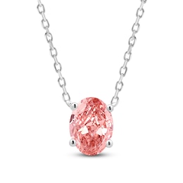 Oval-Cut Pink Lab-Grown Diamond Solitaire Necklace 1 ct tw 14K White Gold 18"