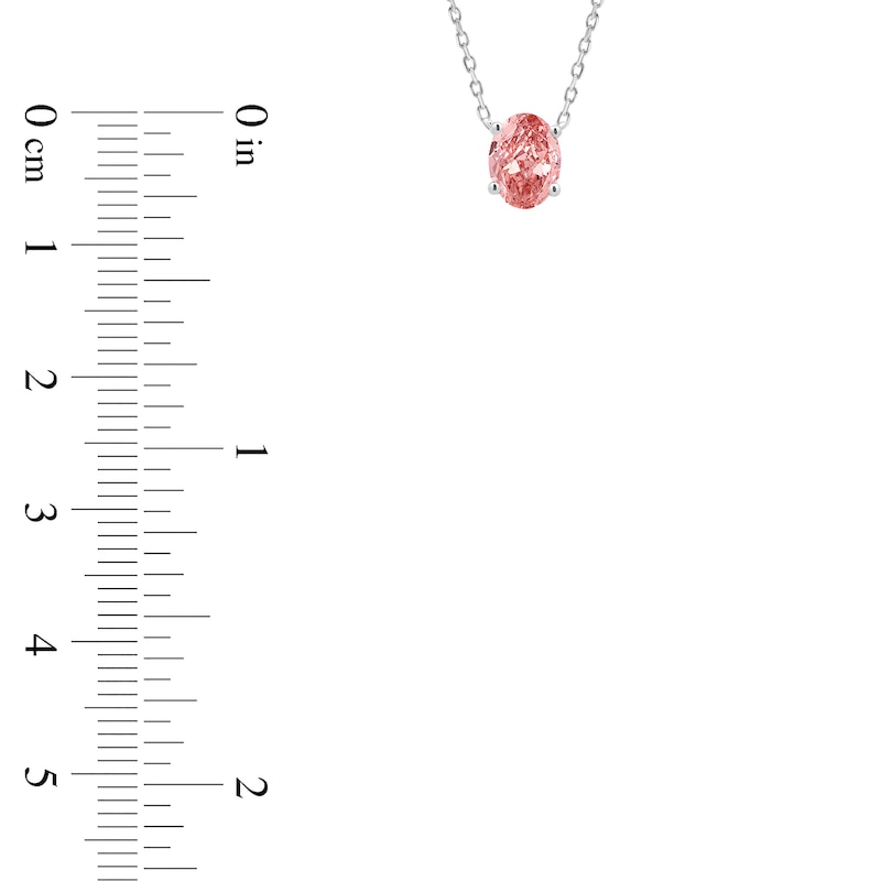 Main Image 2 of Oval-Cut Pink Lab-Grown Diamond Solitaire Necklace 1 ct tw 14K White Gold 18"