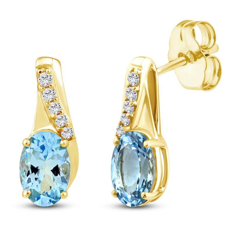 Main Image 2 of Oval-Cut Natural Aquamarine & Diamond Earrings 1/20 ct tw 10K Yellow Gold
