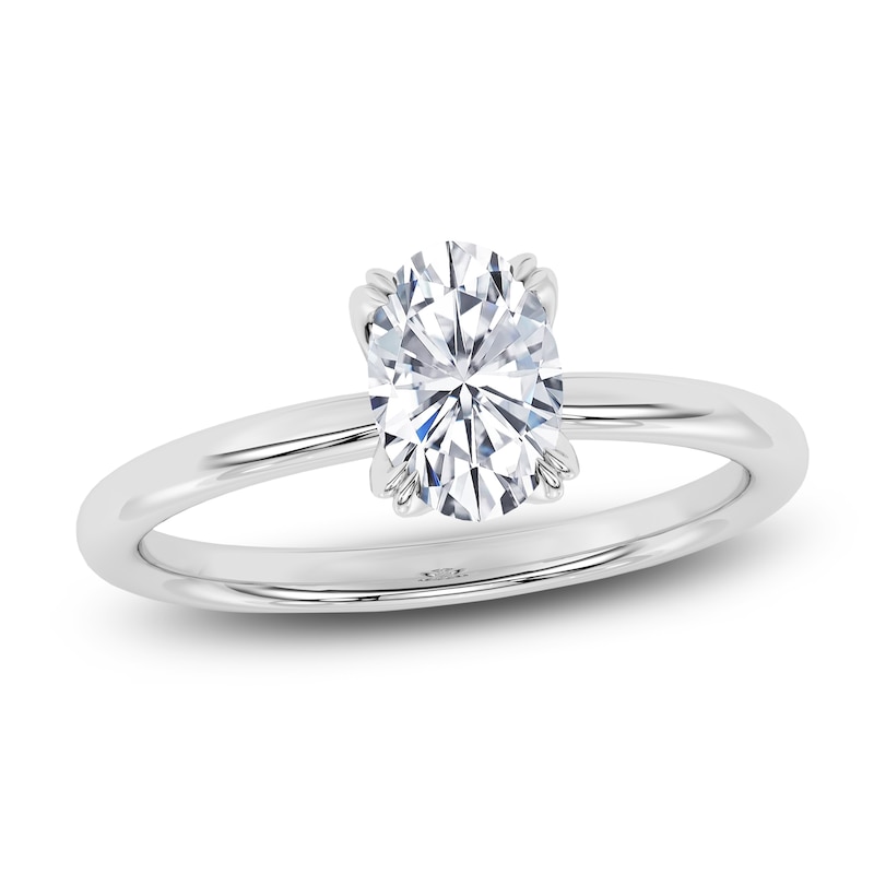 Main Image 1 of Certified Oval-Cut Diamond Solitaire Engagement Ring 1 ct tw 14K White Gold (I1/I)