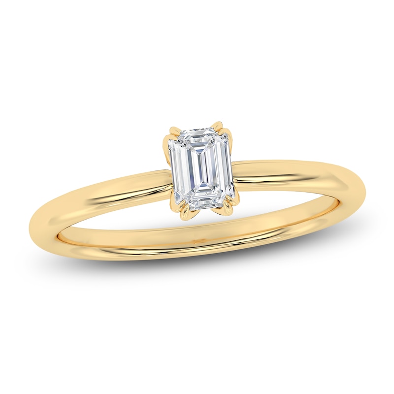 Main Image 1 of Certified Emerald-Cut Diamond Solitaire Engagement Ring 1/2 ct tw 14K Yellow Gold (I1/I)