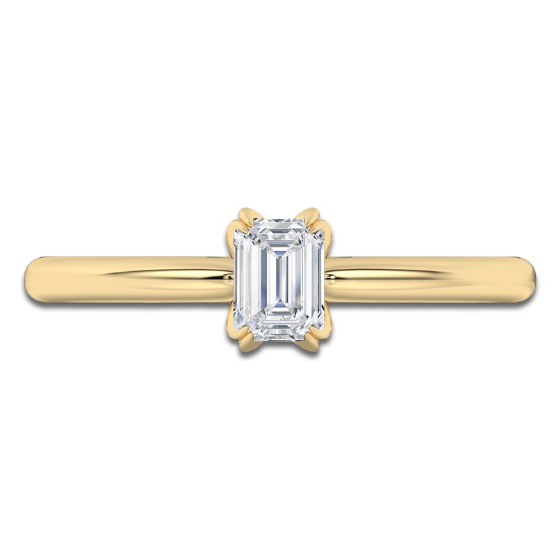 Main Image 3 of Certified Emerald-Cut Diamond Solitaire Engagement Ring 1/2 ct tw 14K Yellow Gold (I1/I)