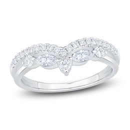Certified Round & Marquise-Cut Chevron Wedding Band 1/2 ct tw 14K White Gold