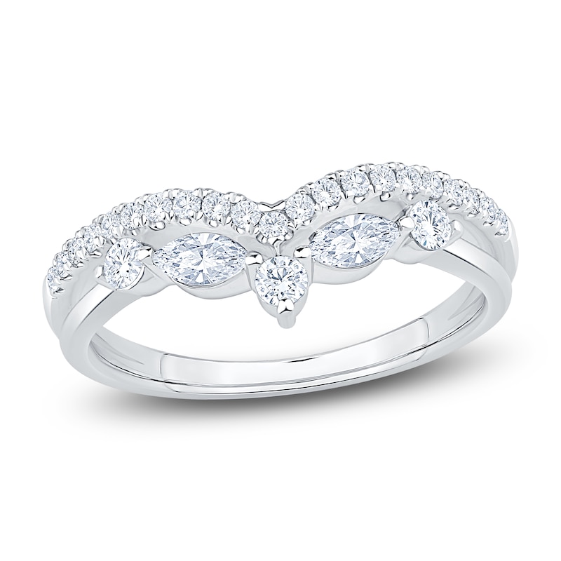 Main Image 1 of Certified Round & Marquise-Cut Chevron Wedding Band 1/2 ct tw 14K White Gold