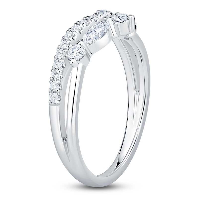 Main Image 2 of Certified Round & Marquise-Cut Chevron Wedding Band 1/2 ct tw 14K White Gold