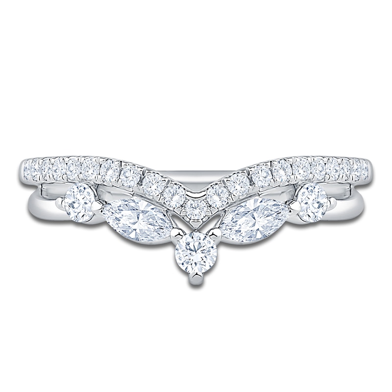 Main Image 3 of Certified Round & Marquise-Cut Chevron Wedding Band 1/2 ct tw 14K White Gold
