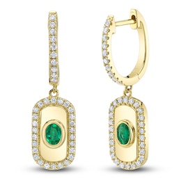 Shy Creation Oval-Cut Natural Emerald & Diamond Dangle Hoop Earrings 3/8 ct tw 14K Yellow Gold SC41002344