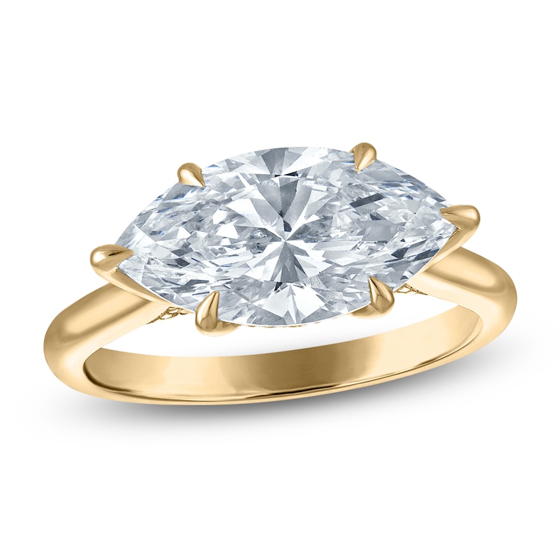 Main Image 1 of Marquise-Cut Lab-Grown Diamond East-West Solitaire Plus Engagement Ring 3 ct tw 18K Yellow Gold (VS2/F)