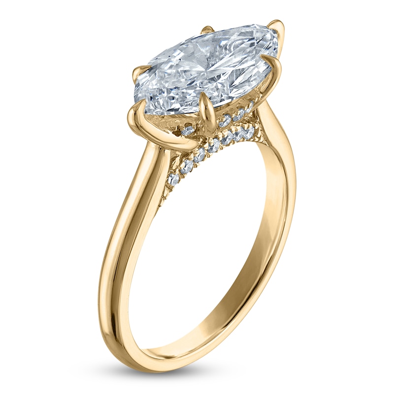 Main Image 2 of Marquise-Cut Lab-Grown Diamond East-West Solitaire Plus Engagement Ring 3 ct tw 18K Yellow Gold (VS2/F)