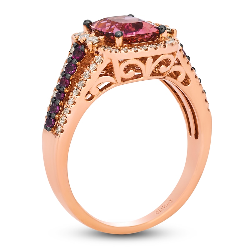 Main Image 2 of Le Vian Cushion-Cut Natural Pink Tourmaline & Rhodolite Garnet Ring 3/8 ct tw Diamonds 14K Strawberry Gold