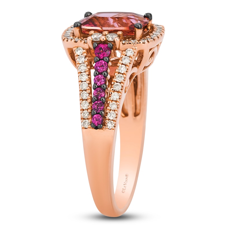 Main Image 3 of Le Vian Cushion-Cut Natural Pink Tourmaline & Rhodolite Garnet Ring 3/8 ct tw Diamonds 14K Strawberry Gold