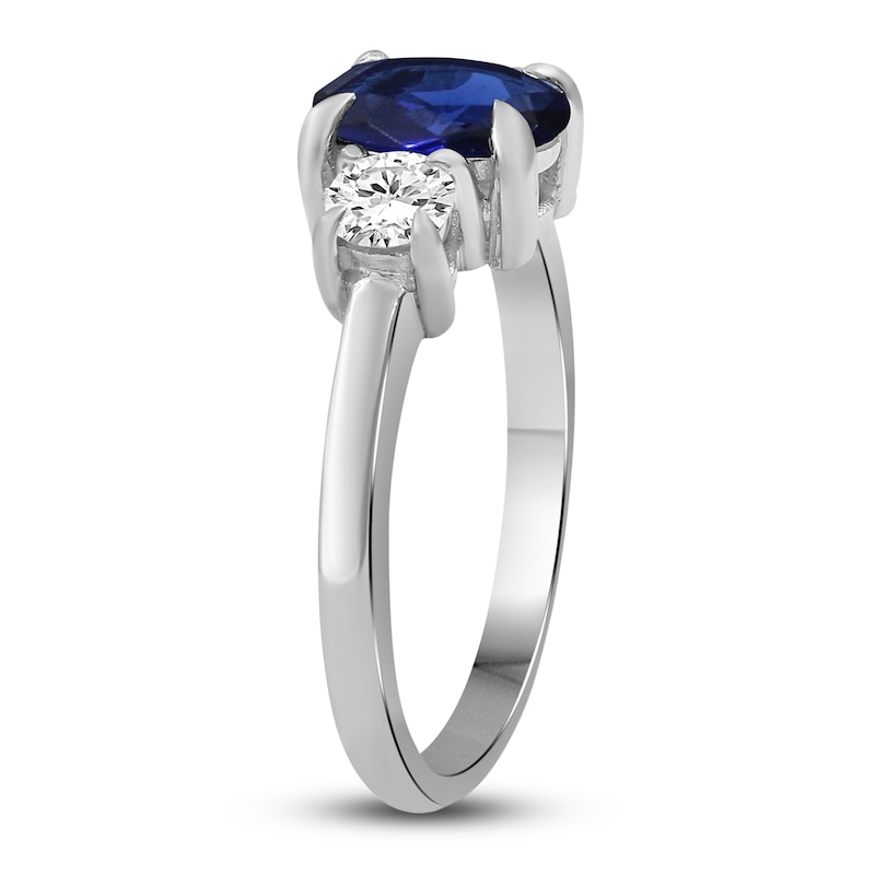 Main Image 2 of Oval-Cut Blue Lab-Created Sapphire & White Lab-Created Sapphire Three-Stone Ring Sterling Silver