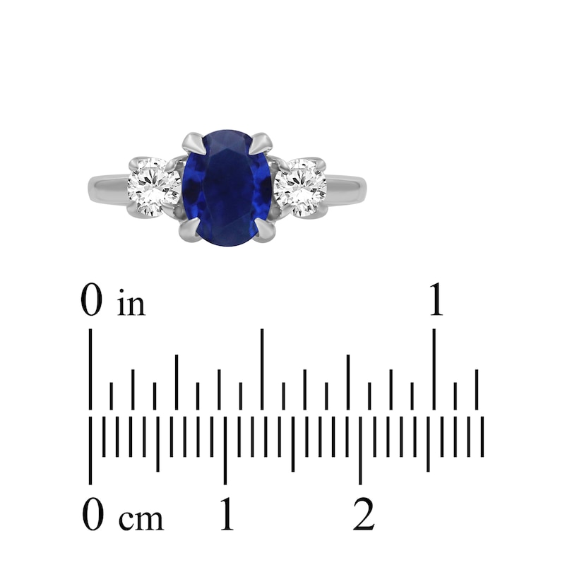 Main Image 3 of Oval-Cut Blue Lab-Created Sapphire & White Lab-Created Sapphire Three-Stone Ring Sterling Silver