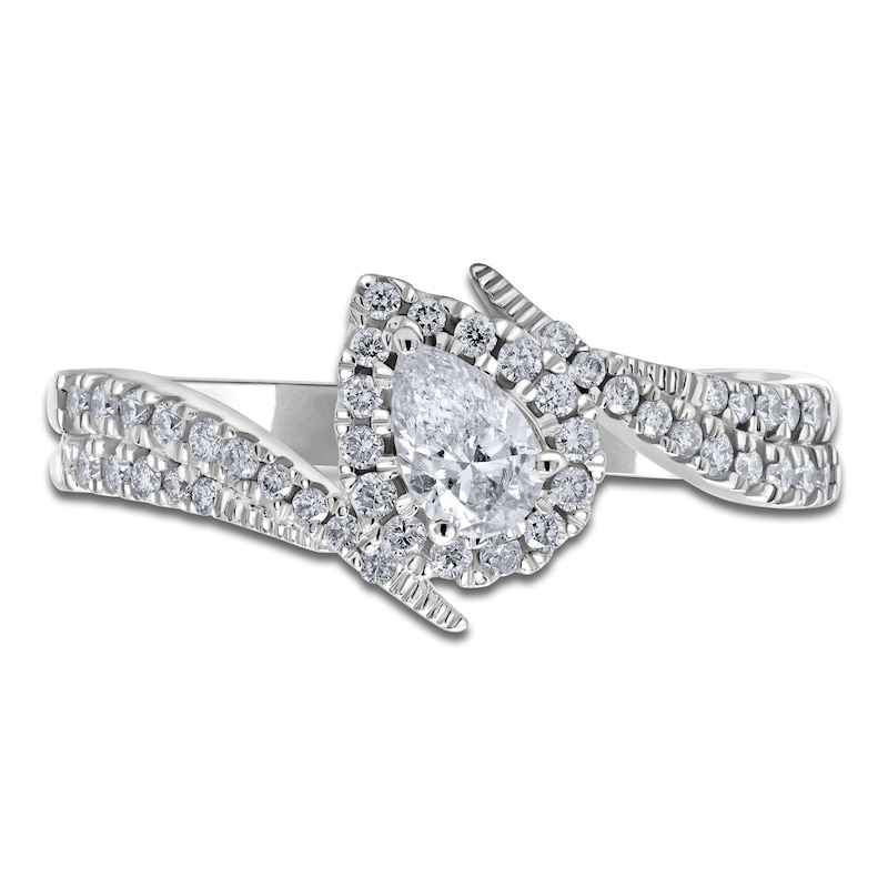 Main Image 3 of Pear-Shaped Diamond Tilted Halo Engagement Ring 5/8 ct tw 14K White Gold
