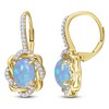 Thumbnail Image 1 of Oval-Cut Natural Blue Opal & Diamond Twist Frame Drop Earrings 1/4 ct tw 10K Yellow Gold