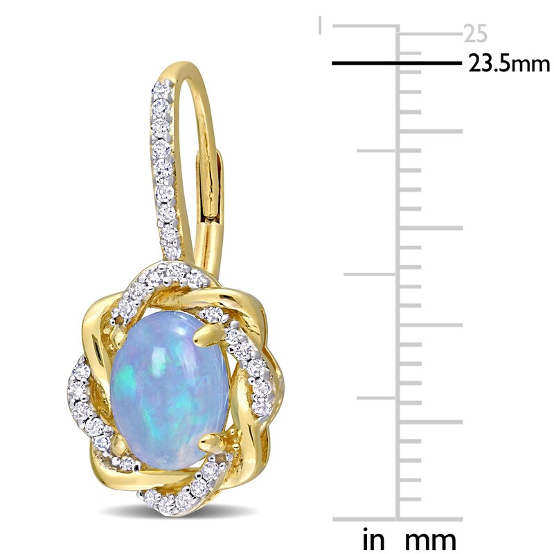 Main Image 2 of Oval-Cut Natural Blue Opal & Diamond Twist Frame Drop Earrings 1/4 ct tw 10K Yellow Gold