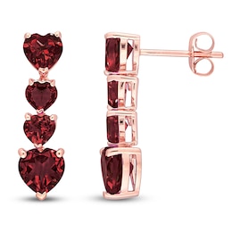 Heart-Shaped Garnet Drop Earrings 10K Rose Gold