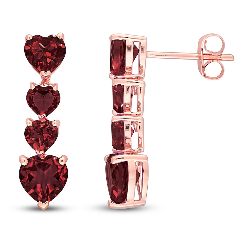 Main Image 1 of Heart-Shaped Garnet Drop Earrings 10K Rose Gold