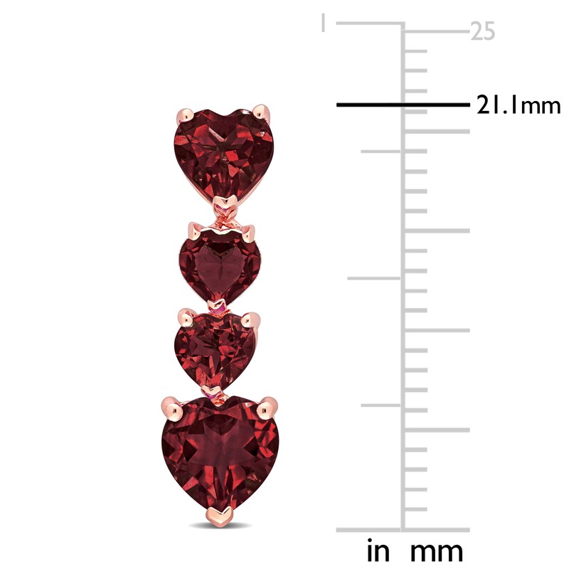 Main Image 2 of Heart-Shaped Garnet Drop Earrings 10K Rose Gold