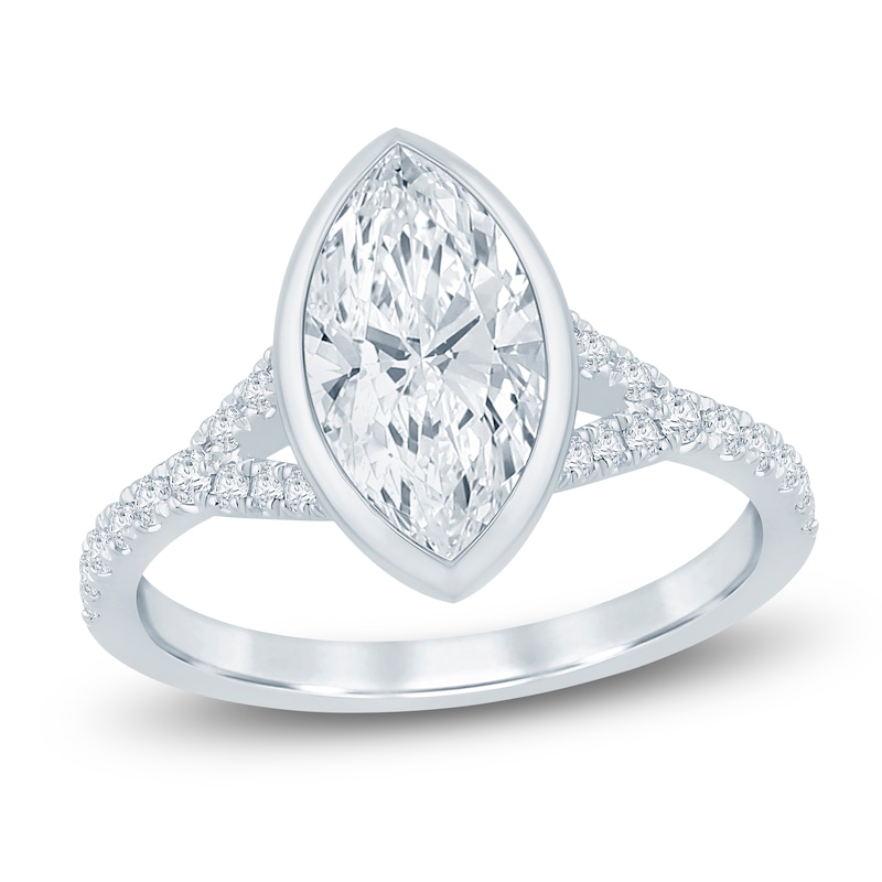 Main Image 1 of Marquise-Cut Lab-Grown Diamond Bezel-Set Engagement Ring 2-1/3 ct tw 14K White Gold