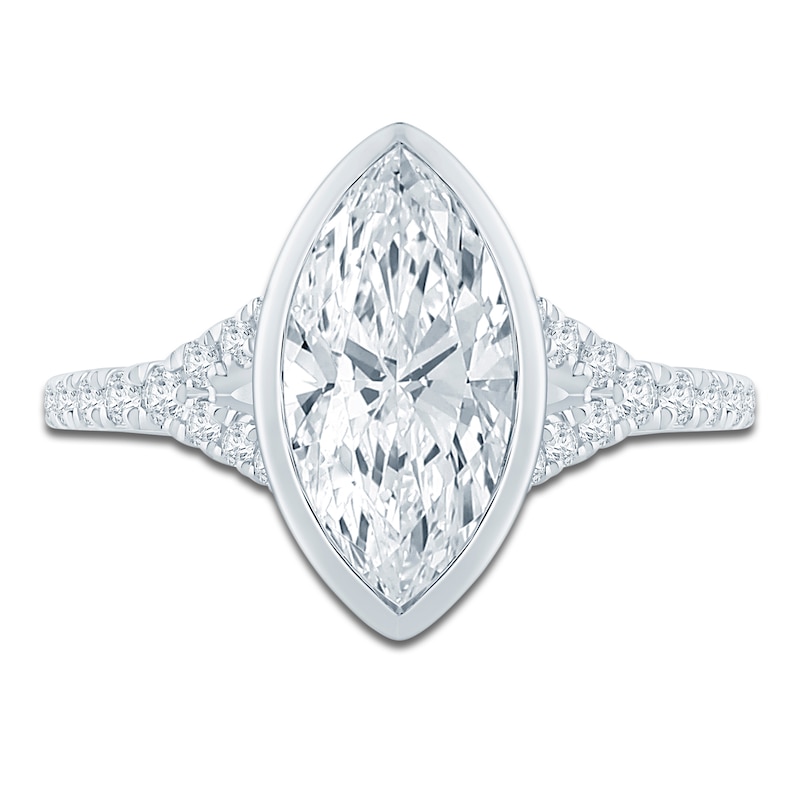 Main Image 3 of Marquise-Cut Lab-Grown Diamond Bezel-Set Engagement Ring 2-1/3 ct tw 14K White Gold