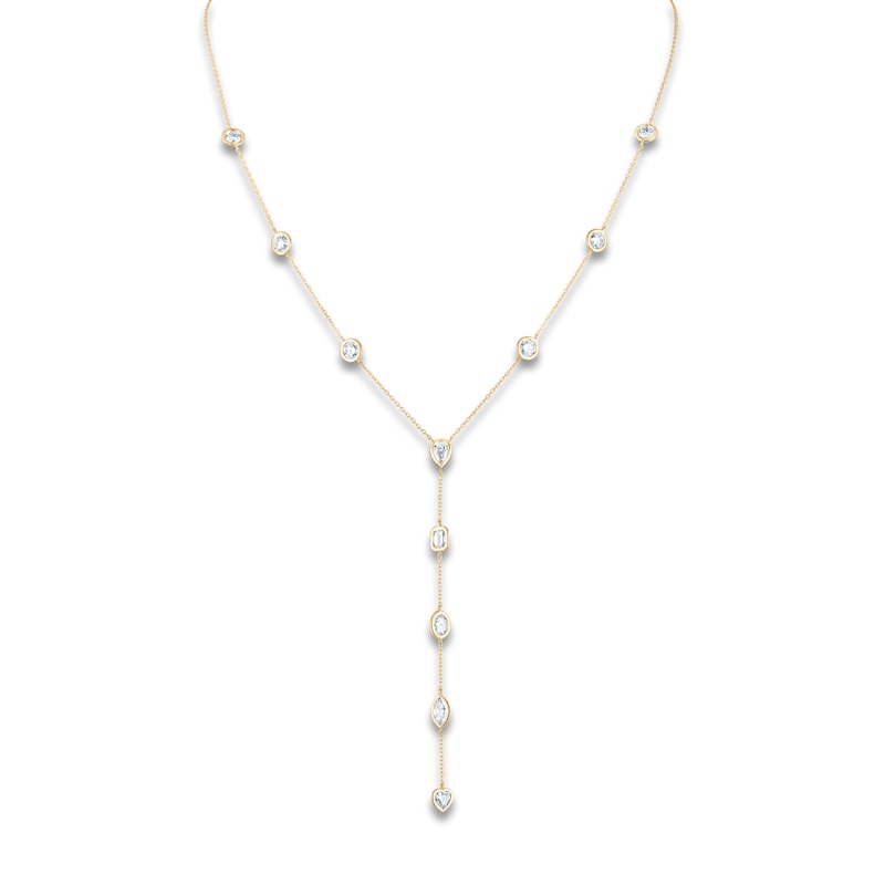 Main Image 2 of Multi-Shape Lab-Grown Diamond Bezel-Set Y-Drop Necklace 2-3/4 ct tw 14K Yellow Gold 20"