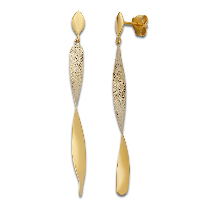 Main Image 2 of Italia D'Oro Diamond-Cut Twist Drop Earrings 14K Yellow Gold