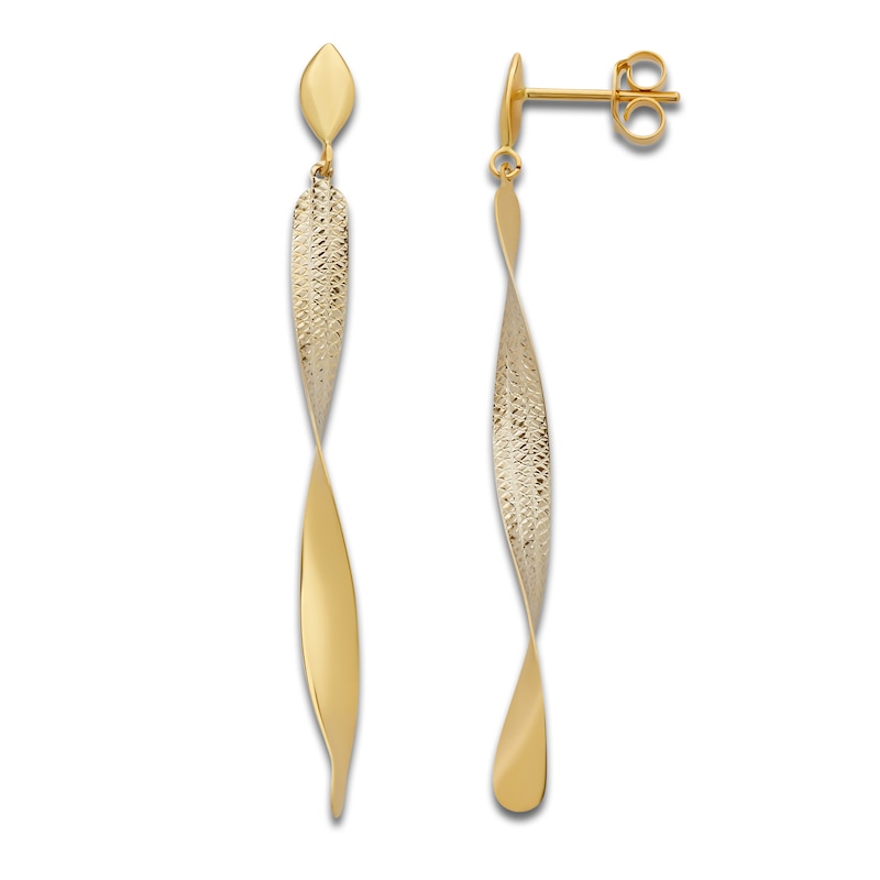 Main Image 3 of Italia D'Oro Diamond-Cut Twist Drop Earrings 14K Yellow Gold