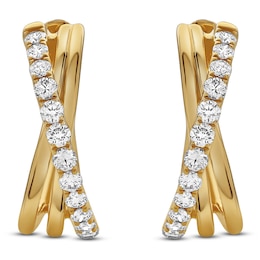 Jared Signature Diamond Crossover Huggie Hoop Earrings 1 ct tw 14K Yellow Gold