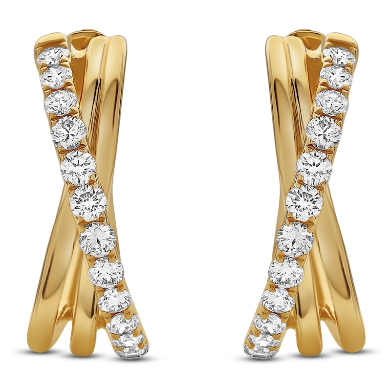 Main Image 1 of Jared Signature Diamond Crossover Huggie Hoop Earrings 1 ct tw 14K Yellow Gold