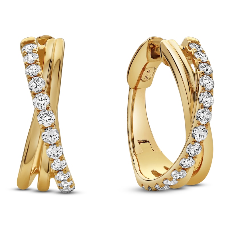 Main Image 2 of Jared Signature Diamond Crossover Huggie Hoop Earrings 1 ct tw 14K Yellow Gold